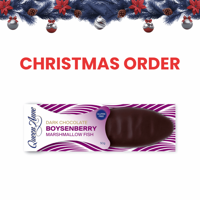 XMAS ORDER - Dark Chocolate Boysenberry Marshmallow Fish 50g