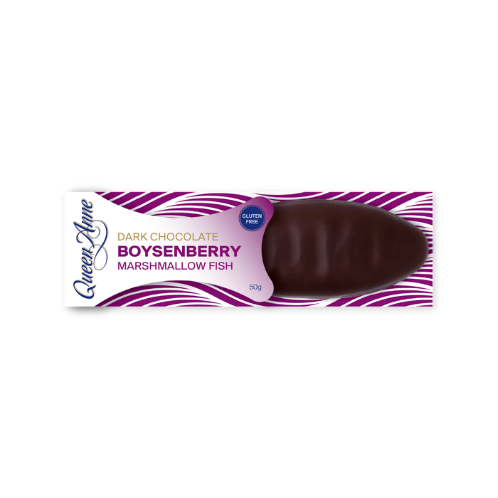 PARTY BOX - x24 50g Dark Chocolate Boysenberry Marshmallow Fish
