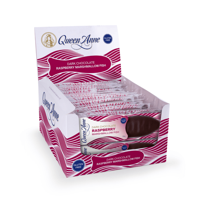 PARTY BOX - x24 50g Dark Chocolate Raspberry Marshmallow Fish